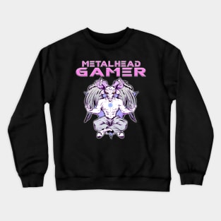 Metalhead Gamer Baphomet Meditate Pink Crewneck Sweatshirt